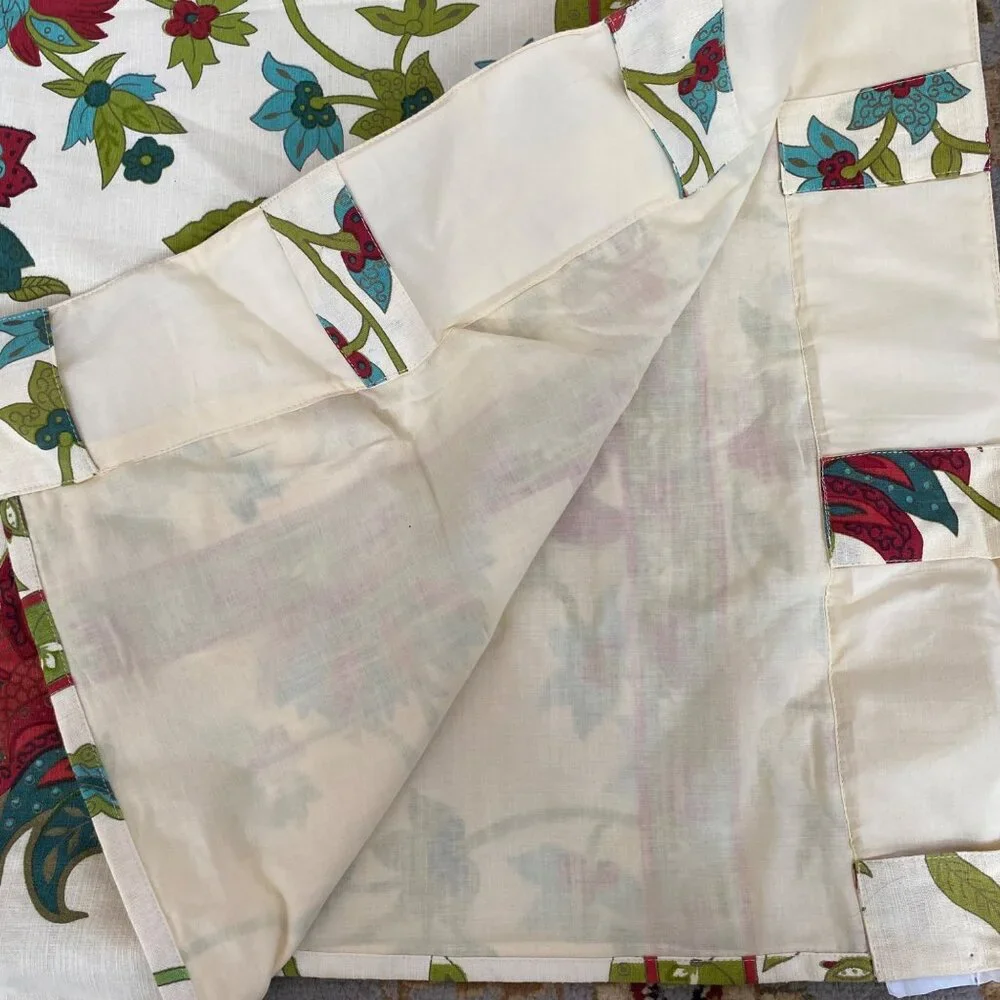 World Market Azra Floral Curtain Panels Cotton Red/Blue/Green Botanical Jacobean